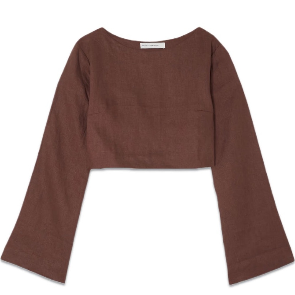 FAITHFULL THE BRAND X MONIKH
Menorca cropped linen top chocolate brown- 6 - Picture 2 of 7
